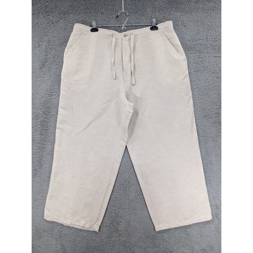 Cubavera Linen Blend Wide Leg Drawstring Pants Beige Women XL 40-42 Beach Summer